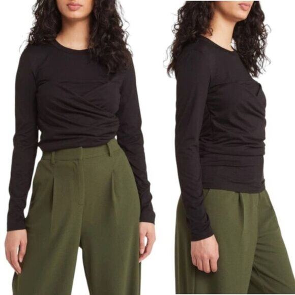 Vero Moda Nelly Ruched Knit Top Black Size Medium NWOT $62 MSRP - Picture 1 of 8